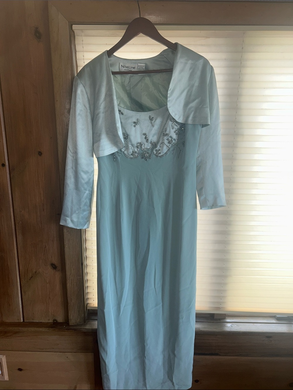 Niteline Light green Satin Embroidered Dress with Matching Jacket